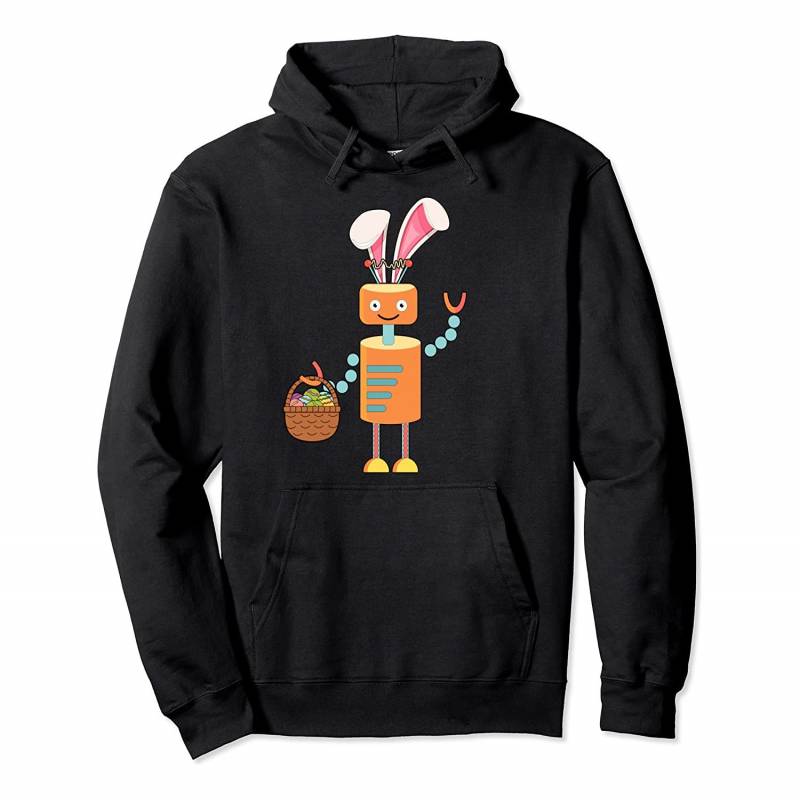 Cool Easter Bunny Robot Tee Eggs Hunting Basket Rabbit Pullover Hoodie