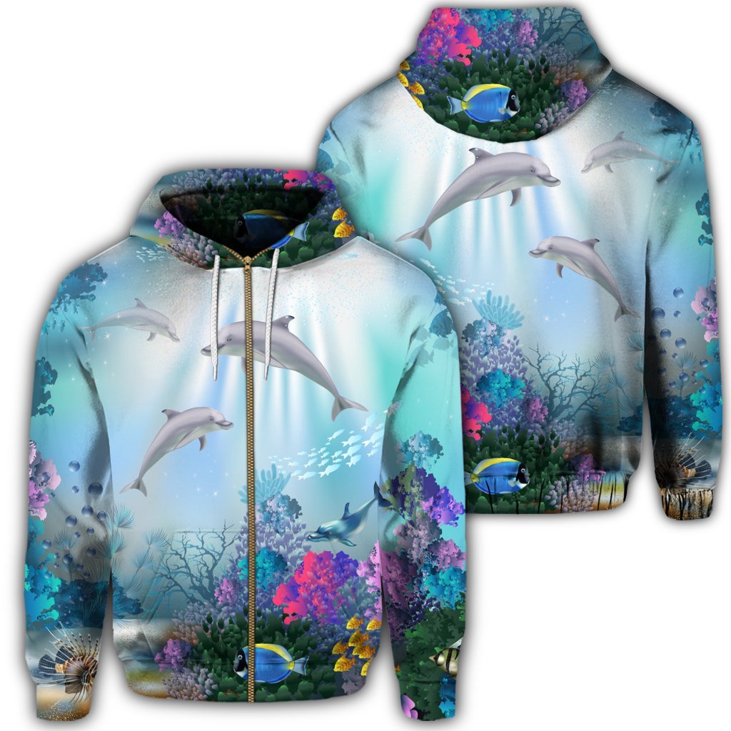 Hawaiian Dolphins Play The Ocean Polynesian Zip Hoodie – AH – J4R