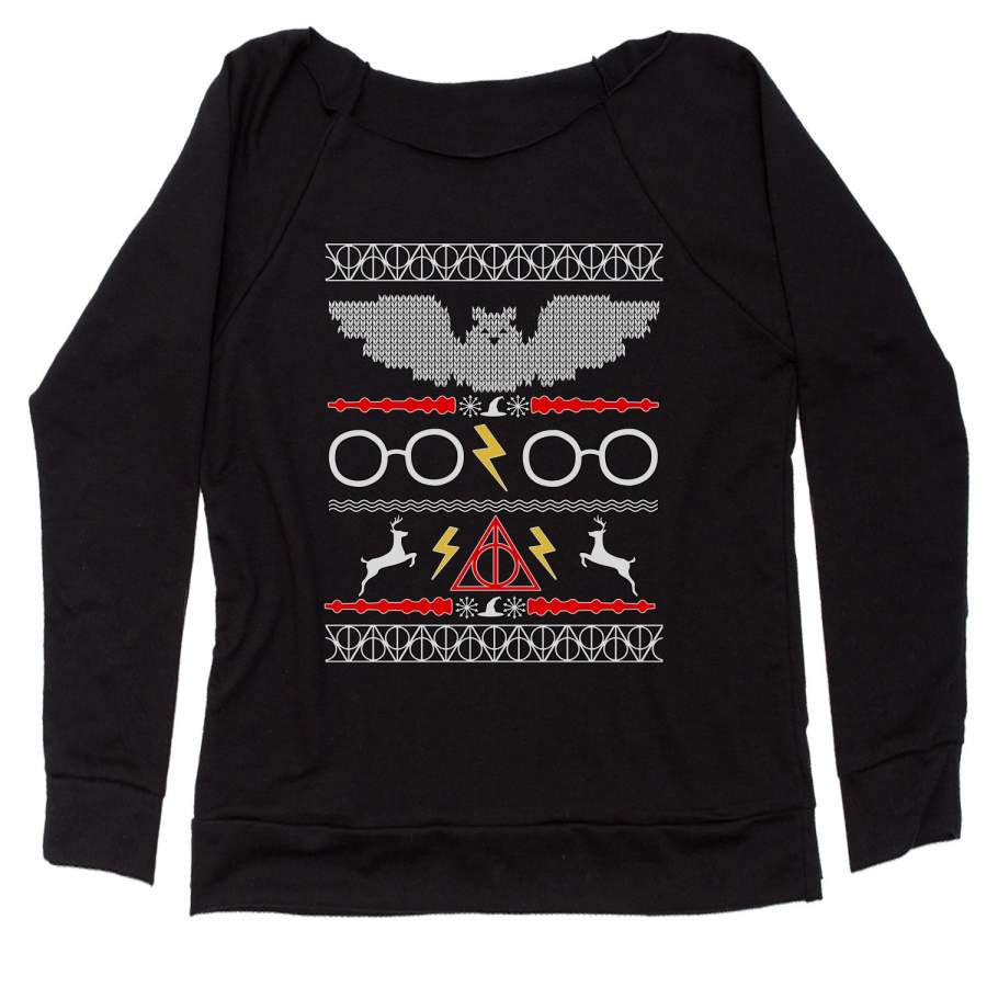 Wizarding World Ugly Christmas Slouchy Off Shoulder Oversized Sweatshirt