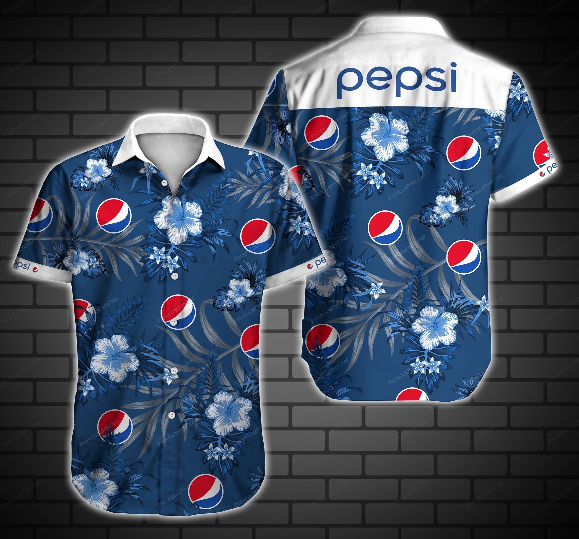 Pepsi Hawaiian Shirt Summer Button Up For Men Beach Wear Short Sleeve Hawaiian Ha16815