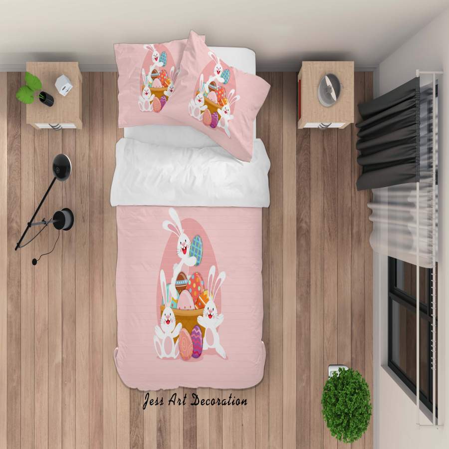 3D Pink Cartoon Rabbit Eggs Quilt Cover Set Bedding Set Duvet Cover Pillowcases SF83