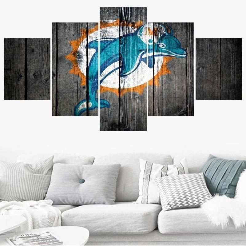 Miami Dolphins Logo Poster 2 Football 5 Panel Canvas Art Wall Decor