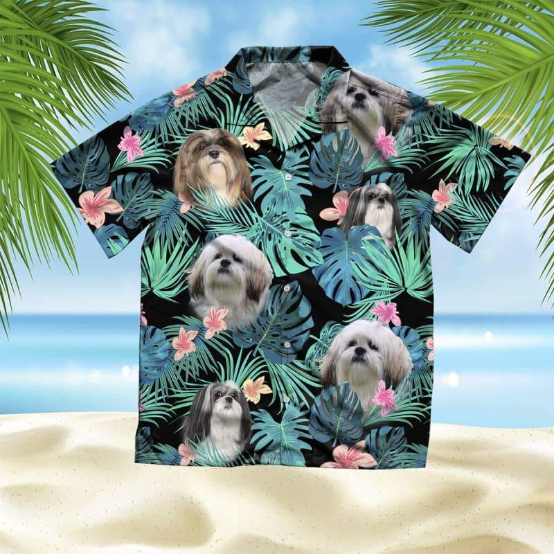 Lhasa Apso Hawaiian Shirt, Dog Summer Leaves Hawaiian Shirt, Unisex Print Aloha Short Sleeve Casual Shirt