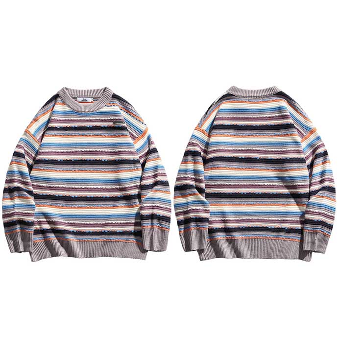 2022 Men Hip Hop Streetwear Sweater Striped Knitted Sweater Vintage Retro Harajuku Cotton Pullover Autumn Fashion Casual Sweater alx