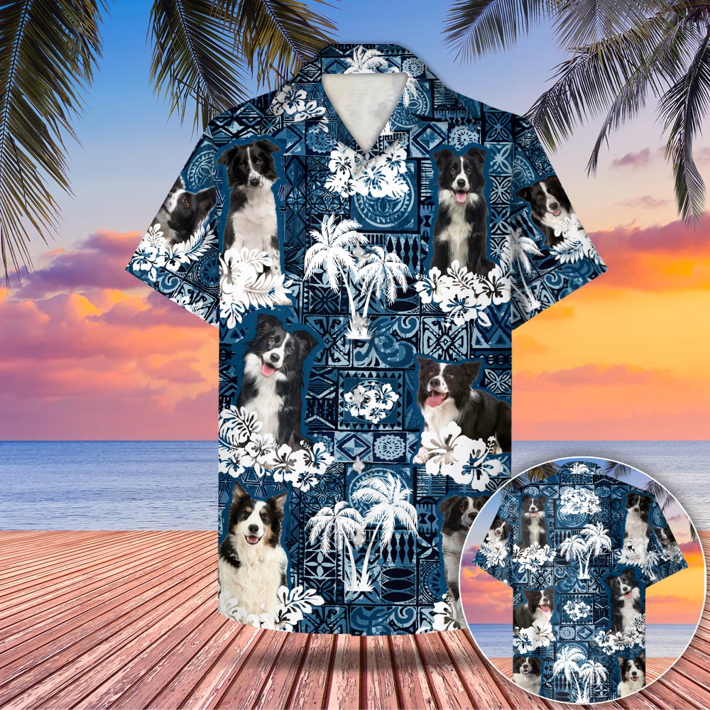 Border Collie Hawaiian Style Blue Shirt Gift For Border Collie Mom, Border Collie Dad M0402 Phts