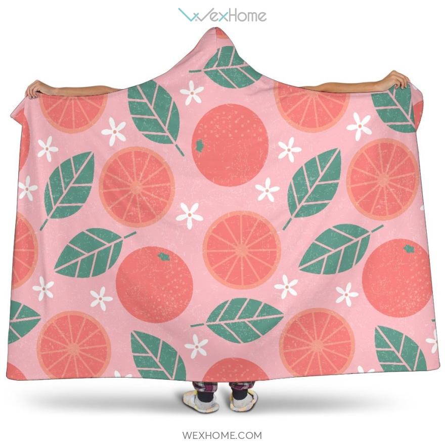 Grapefruit Leaves Flower Pink Background Hooded Blanket