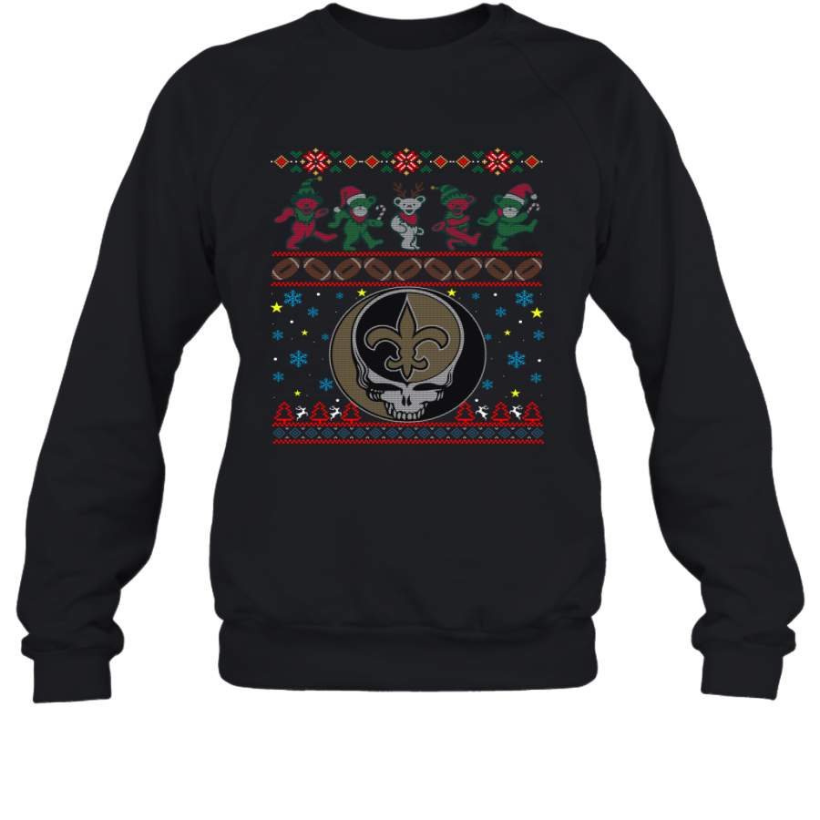 New Orleans Saints Christmas Grateful Dead Jingle Bears Football Ugly Sweatshirt Adult Unisex Crewneck Sweatshirt