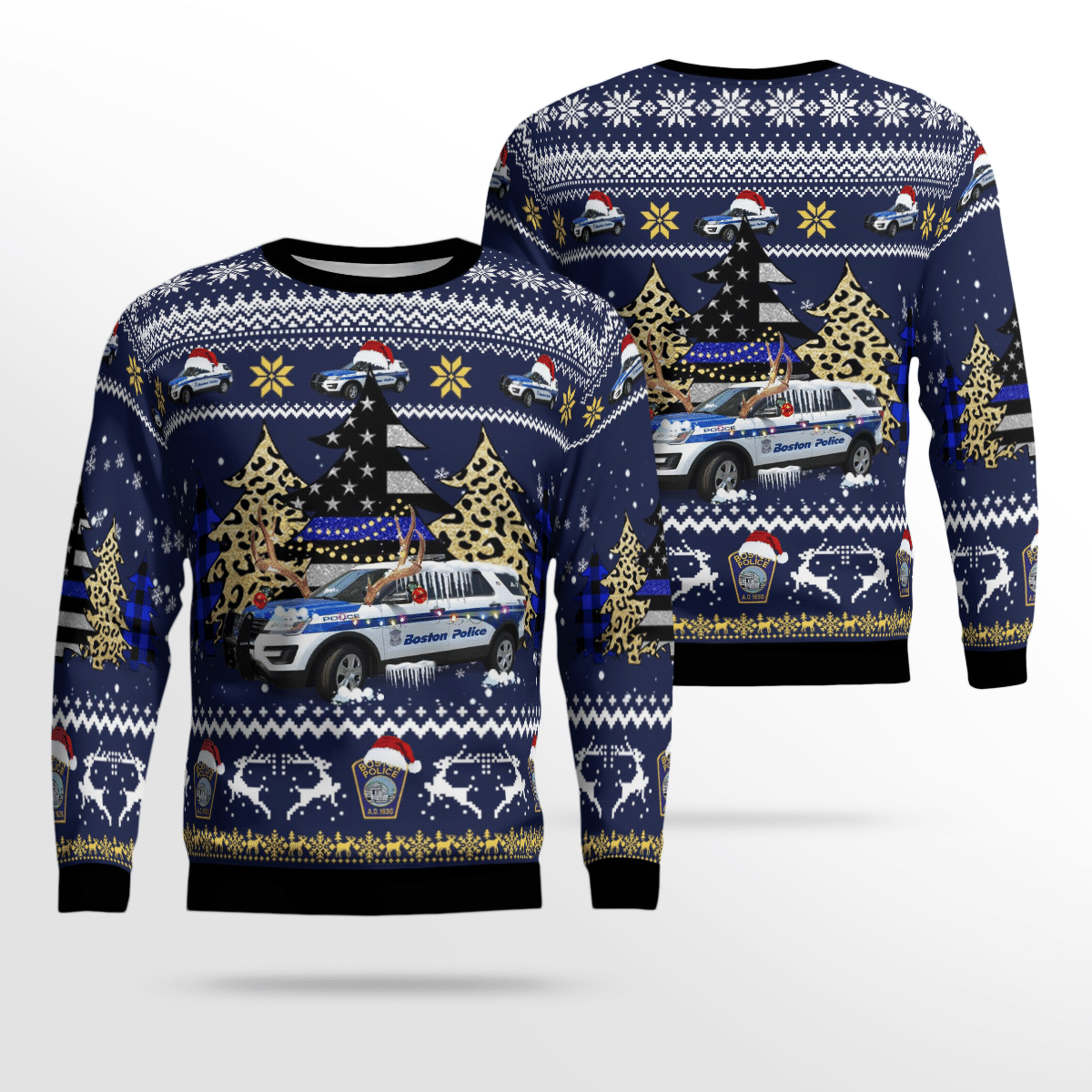 Boston Police Department Bpd Ford Police Interceptor Utility Christmas Ugly Sweater, All Over Print Sweatshirt