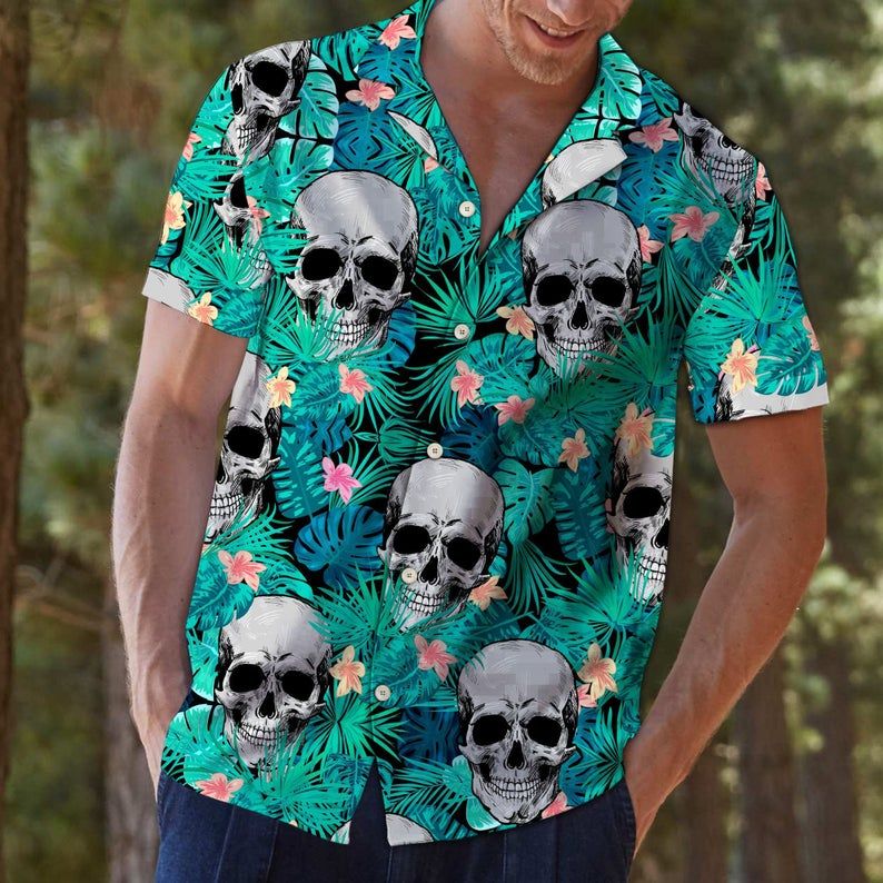 Skull Tropical Green Gray Best Design Hawaii Shirt Ha75217