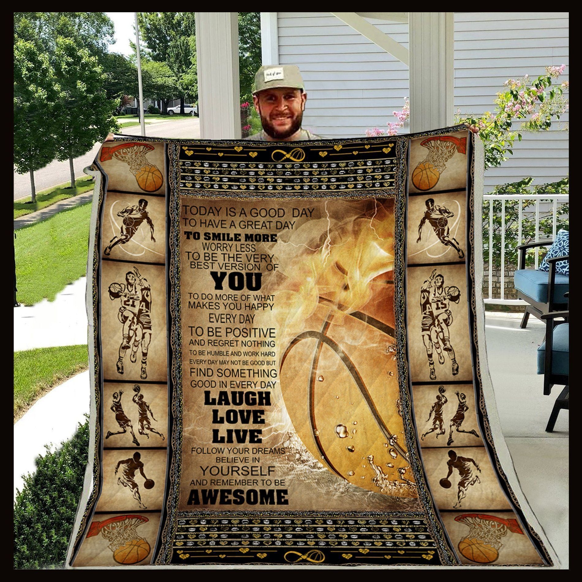 [Personalized Name] Son Basketball Laugh Love Live Fleece Blanket, Sherpa Blanket, Gift For Parent, Family Member, Friends Gift, Christmas Gift, Home Decor, Home Living