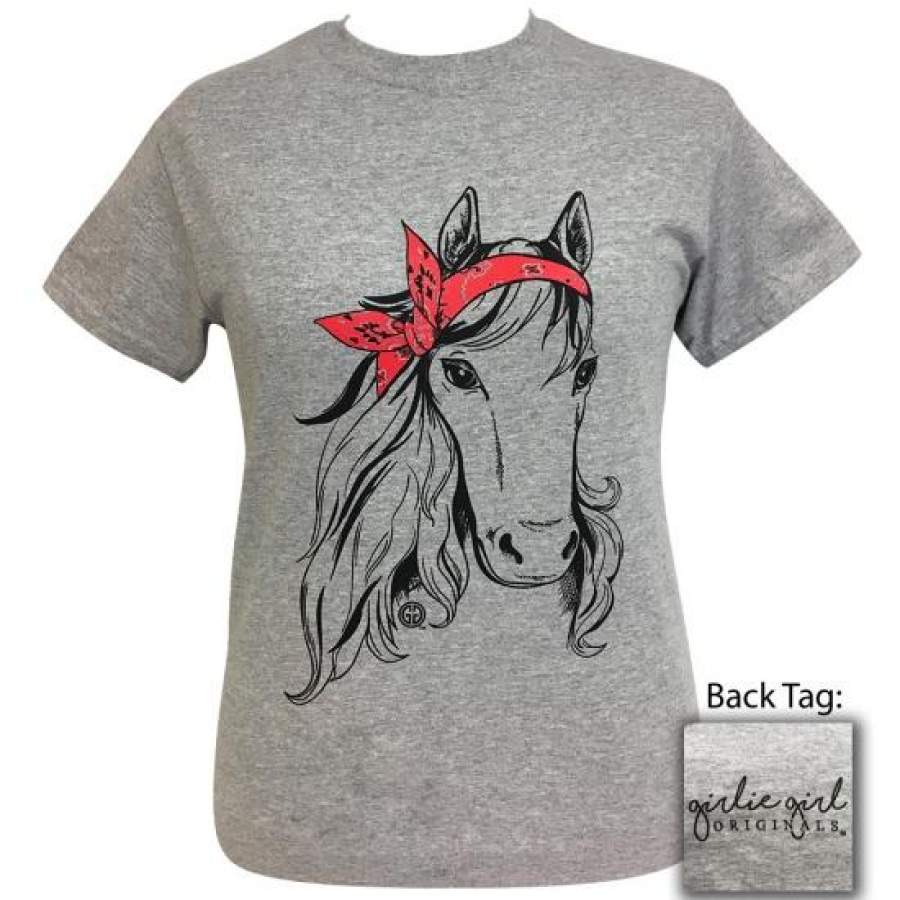 Girlie Girl Originals Preppy Bandana Horse Grey T-Shirt