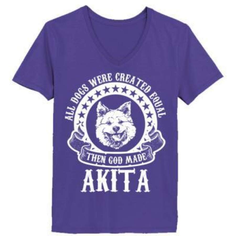 AGR All Dogs Were Created Equal God Made Akita – Ladies’ V-Neck T-Shirt