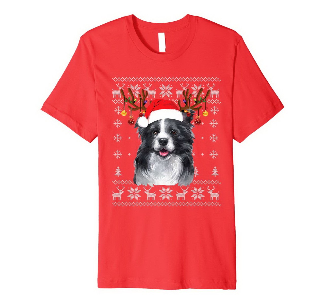 Border Collie Ugly Christmas Reindeer Santa Dog Lover Pajama Premium T-Shirt New