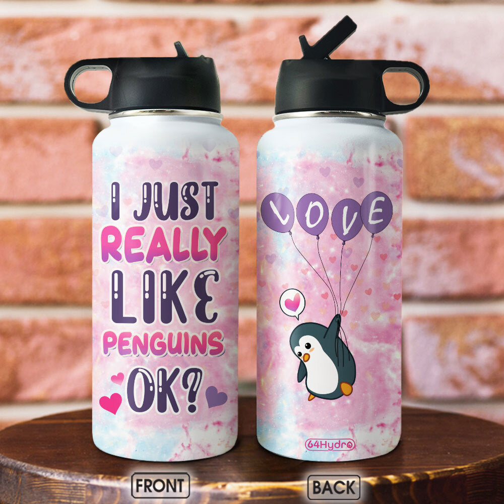 Penguin I Just Really Like Penguins Ok Tnrz2904001Y Stainless Steel Bottle With Straw Lid