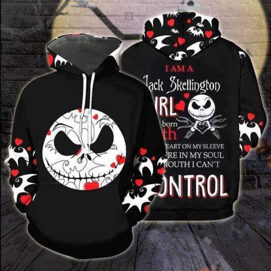 I am a Jack Skellington girl was born with heart on my sleeve 3D All Over Print Hoodie #HL