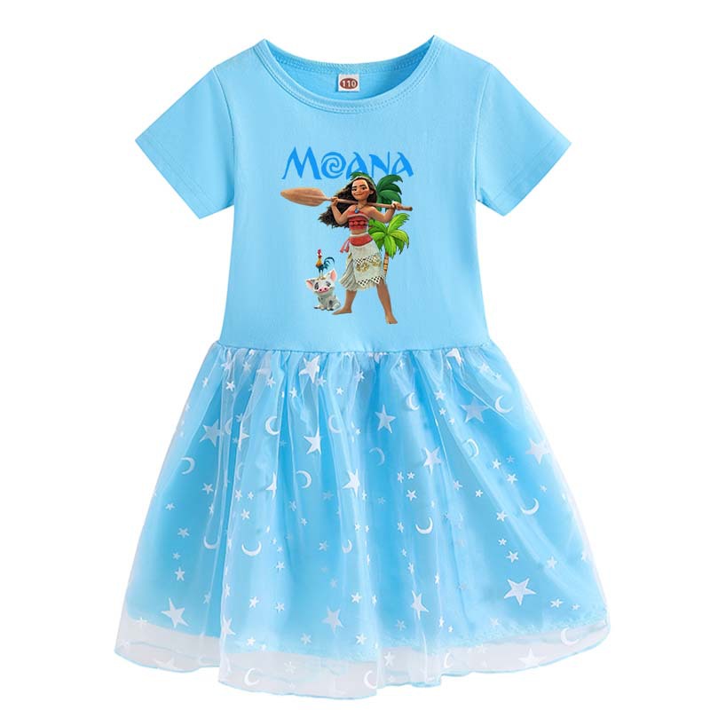 2022 Girl Spring Dress Moana+Necklace Kids Adventure Outfit Children Vaiana Princess Beach Party Cosplay Costume Girl Nightgown alx