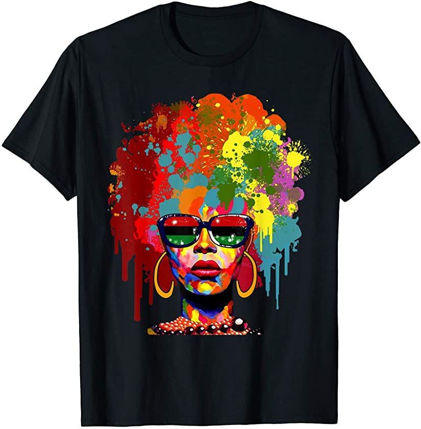 Black Queen African Watercolor Hair Juneteenth Black Pride T-Shirt