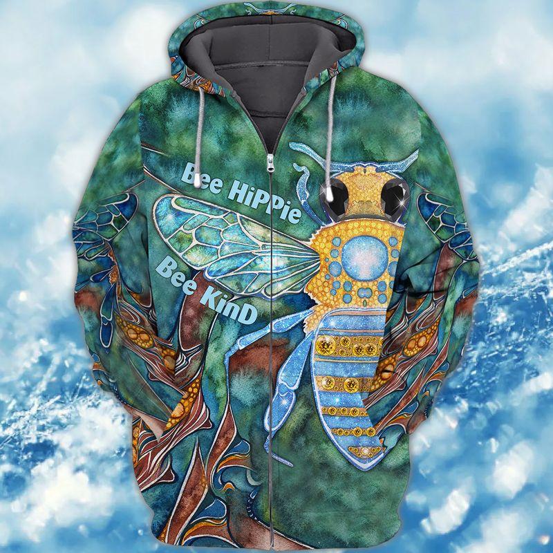 Bee Hippie Bee Kind 3D Zipper Hoodie