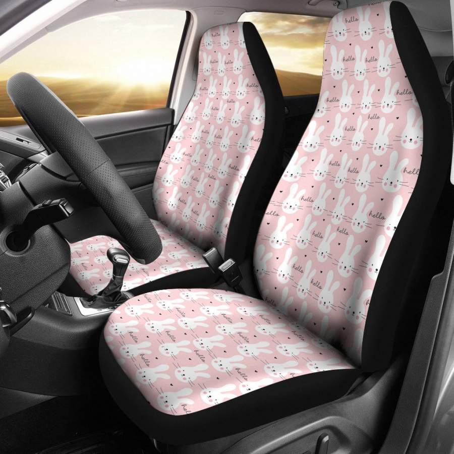 Pink Bunny Rabbit Pattern Print Universal Fit Car Seat Cover