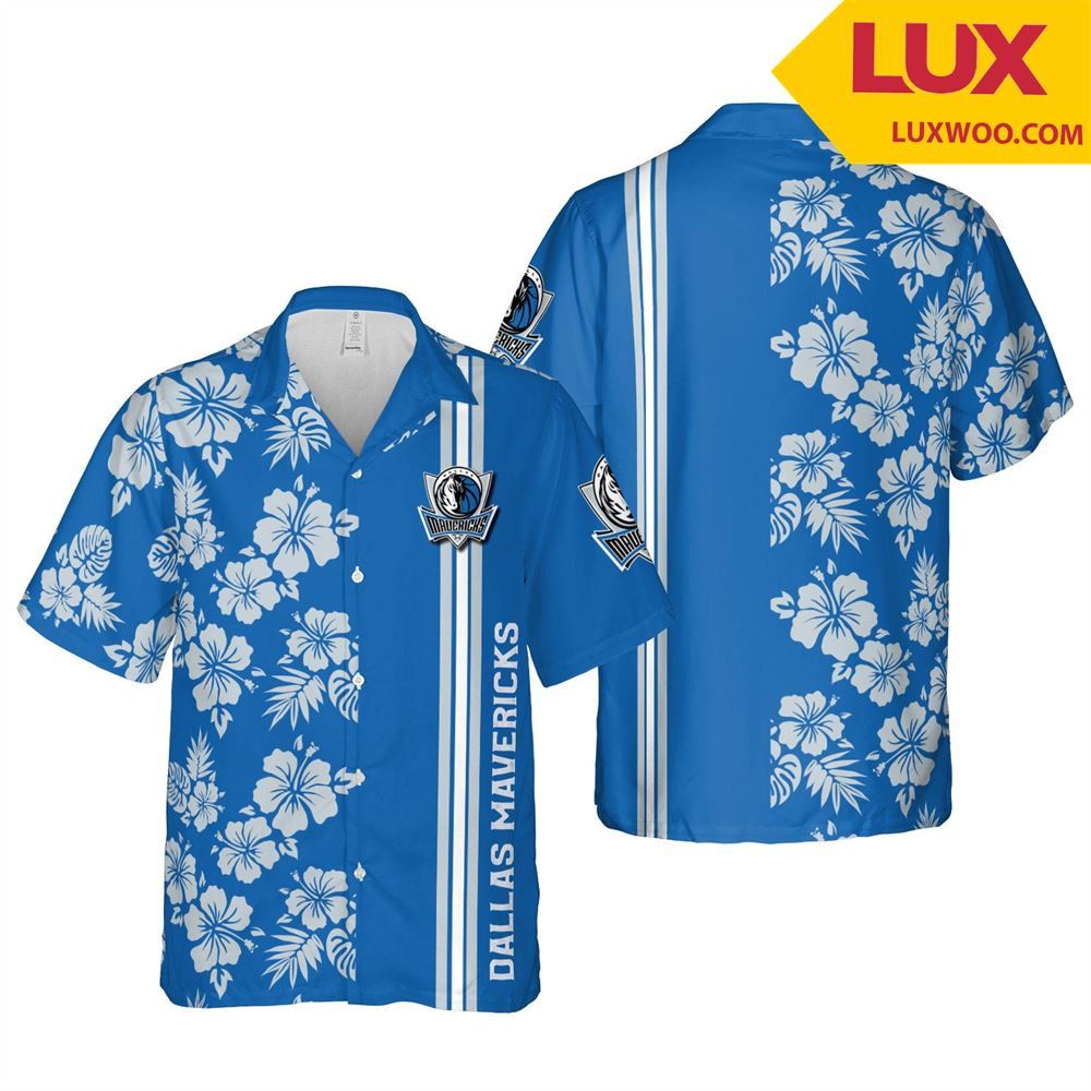 NBA Dallas Mavericks Blue Gray Hibiscus Flowers Hawaiian Shirt