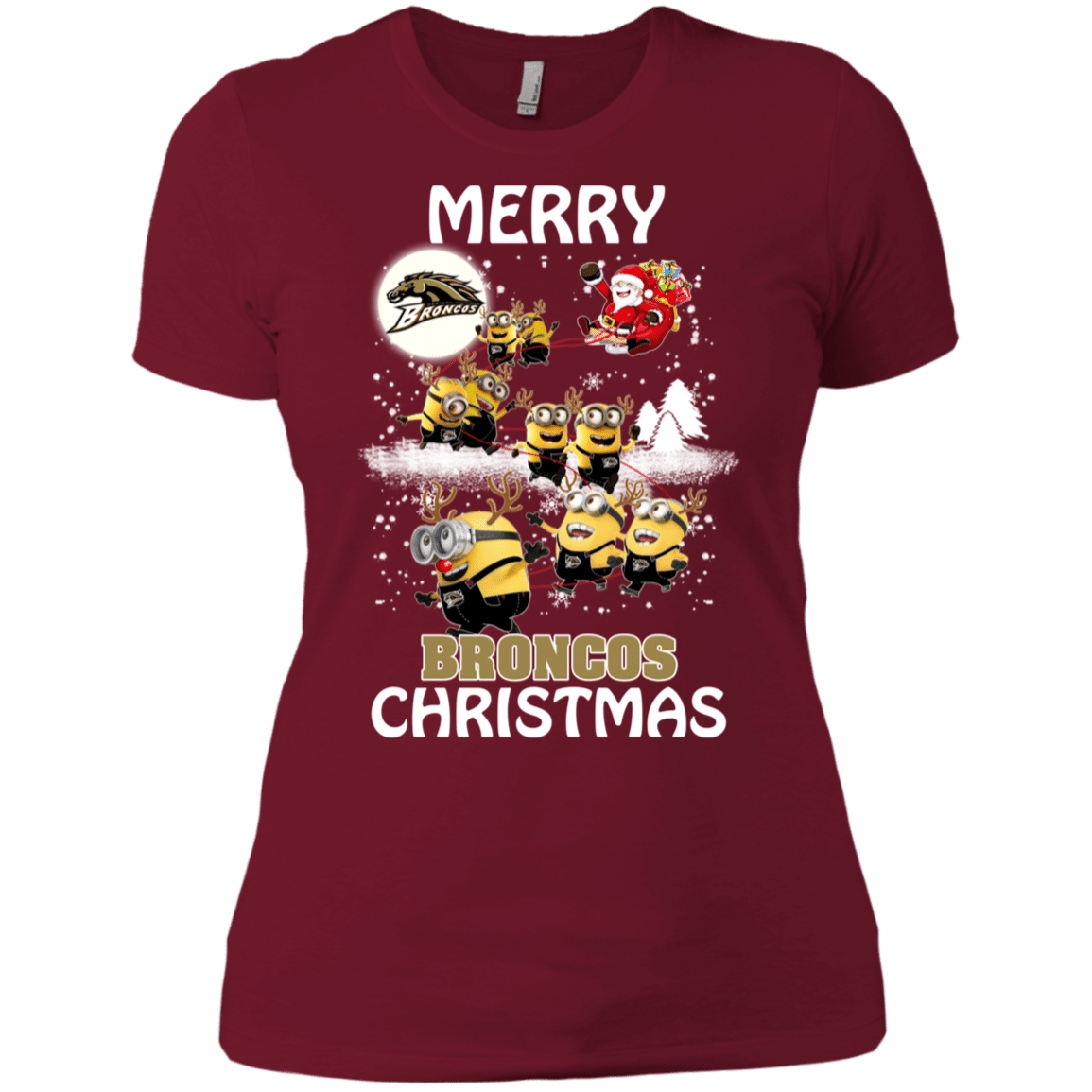 Buy Western Michigan Broncos Ugly Christmas Sweaters Minions Santa Claus Merry Christmas Women’s T-Shirt