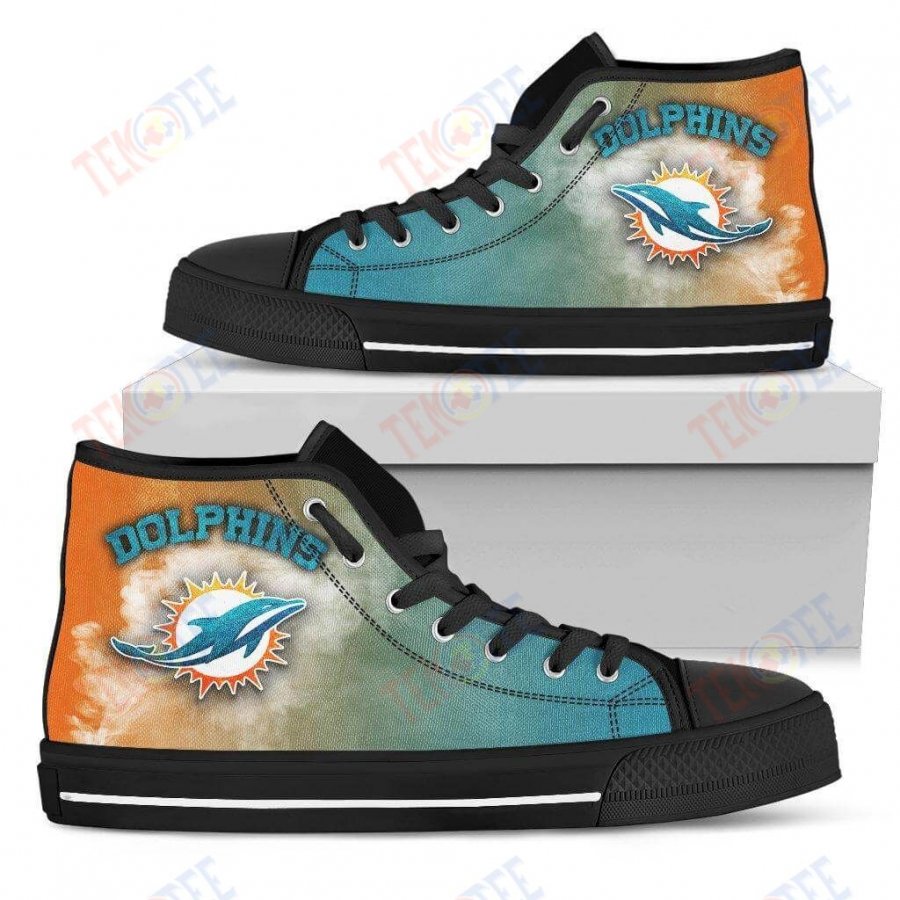 Mens Womens Miami Dolphins High Top Shoes White Smoke Vintagetop Quality TMT854