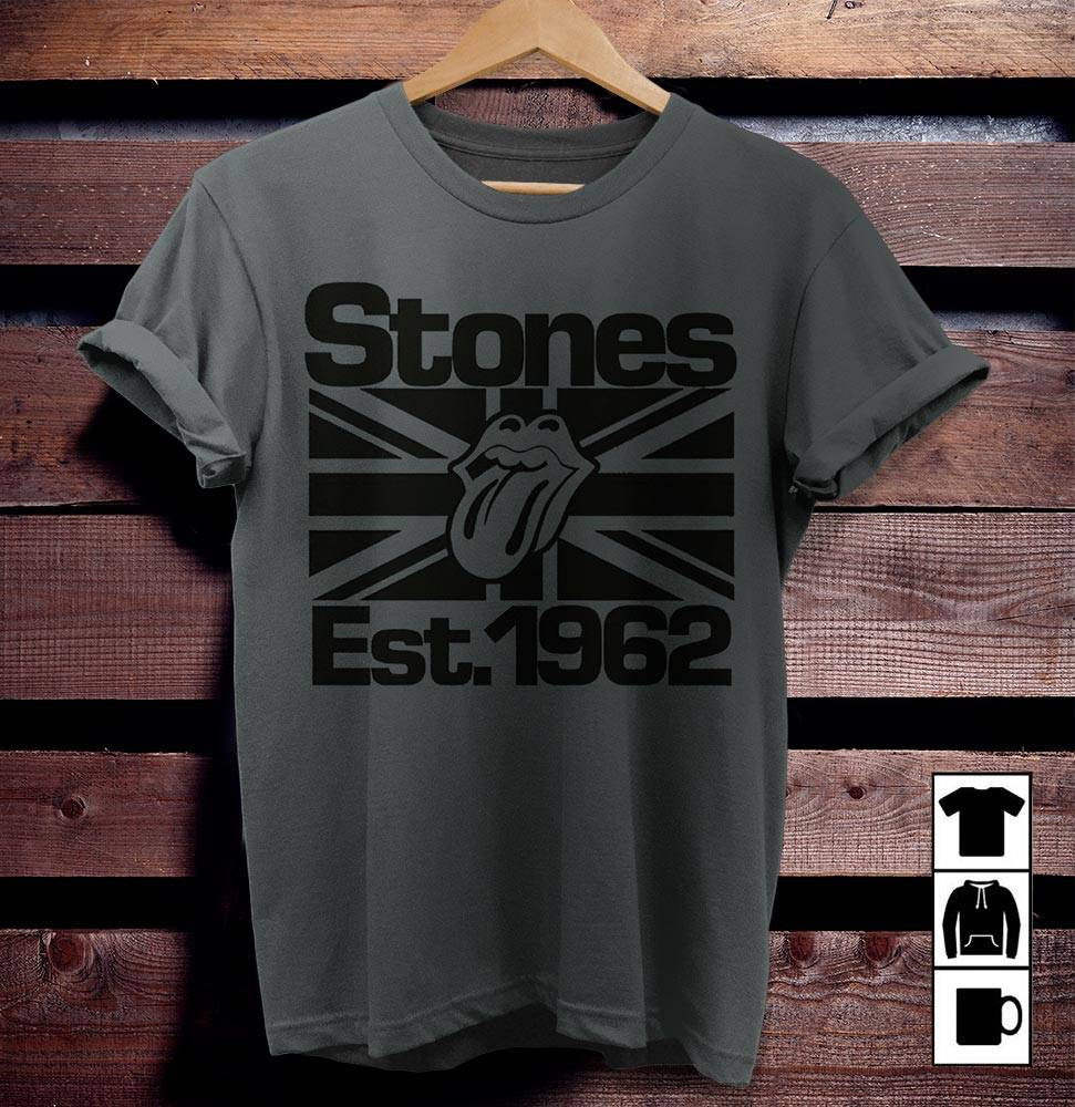 The Rolling Stones Merch Black On Black Union Jack Lick Tshirt Sweatshirt Hoodie – Dark Heather