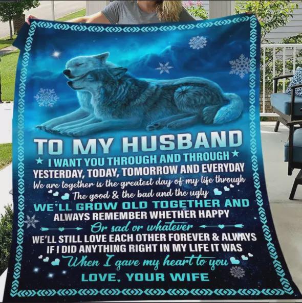 Wolves Blanket Personalized Blanket To My Husband Best Gifts To Him Animal Sherpa Fleece Blanket