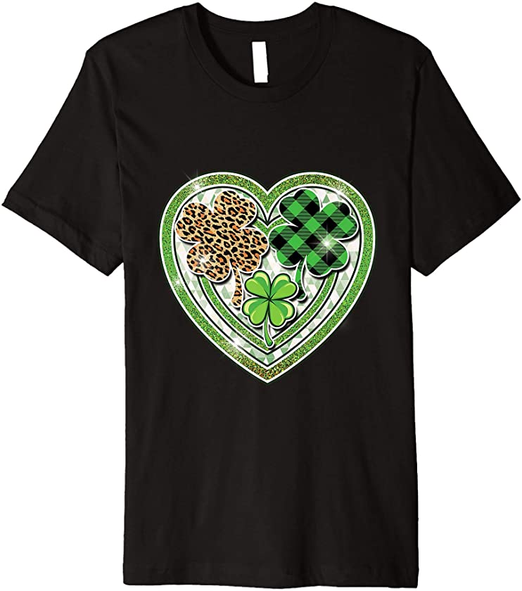 St Patricks Day Women Green Buffalo Plaid Leopard Shamrock Premium T-Shirt