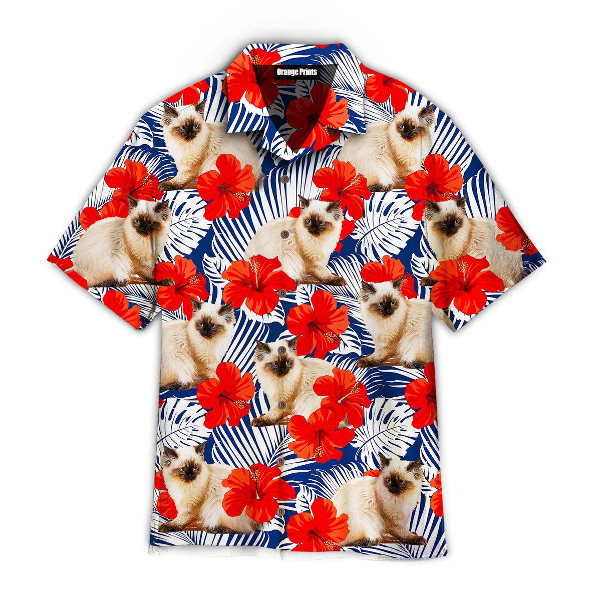 Baby Cat With Red Flower Tropical Aloha Hawaii Shirts For Men Women Ha55540