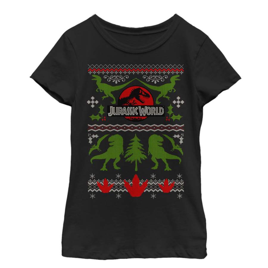 Jurassic World Girl’s Ugly Christmas Print  T Shirt