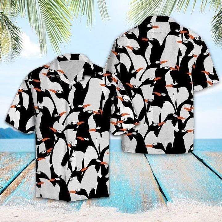 Beach Shirt Discover Cool Funny Penguin Pattern Black White Hawaiian Aloha Shirts