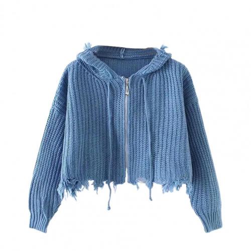 Women Coat Hooded Tassel Knit Cardigan Good Workmanship Sexy Long Sleeve Zip Sweater Jacket Autumn Winter Coat alx