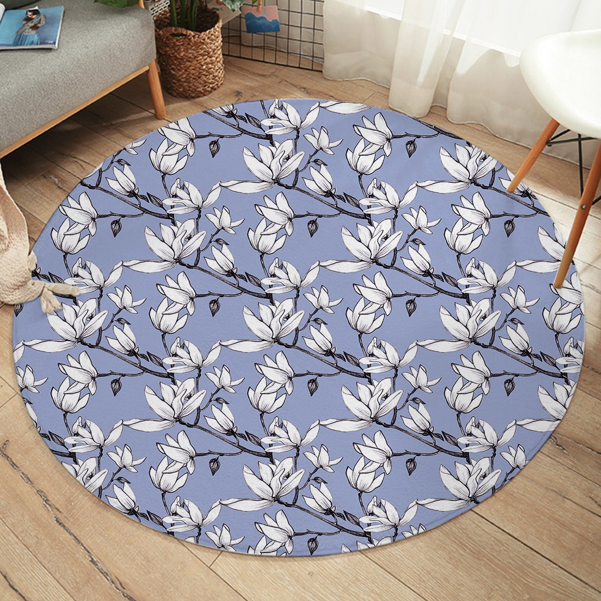 White Flowers SW2254 Round Rug