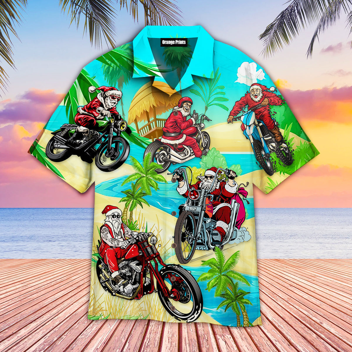 Santa Bike Motocross Christmas In July Aloha Hawaii Shirts For Men Women Ha81389