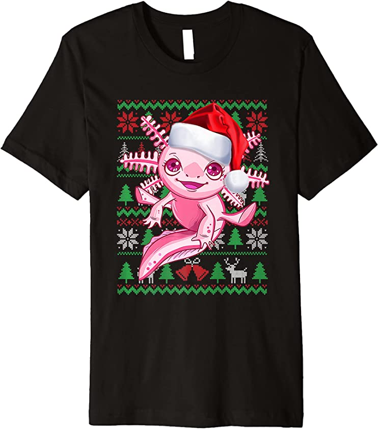 Awesome Axolotl Santa Hat Ugly Christmas Sweater Holiday Premium T-Shirt