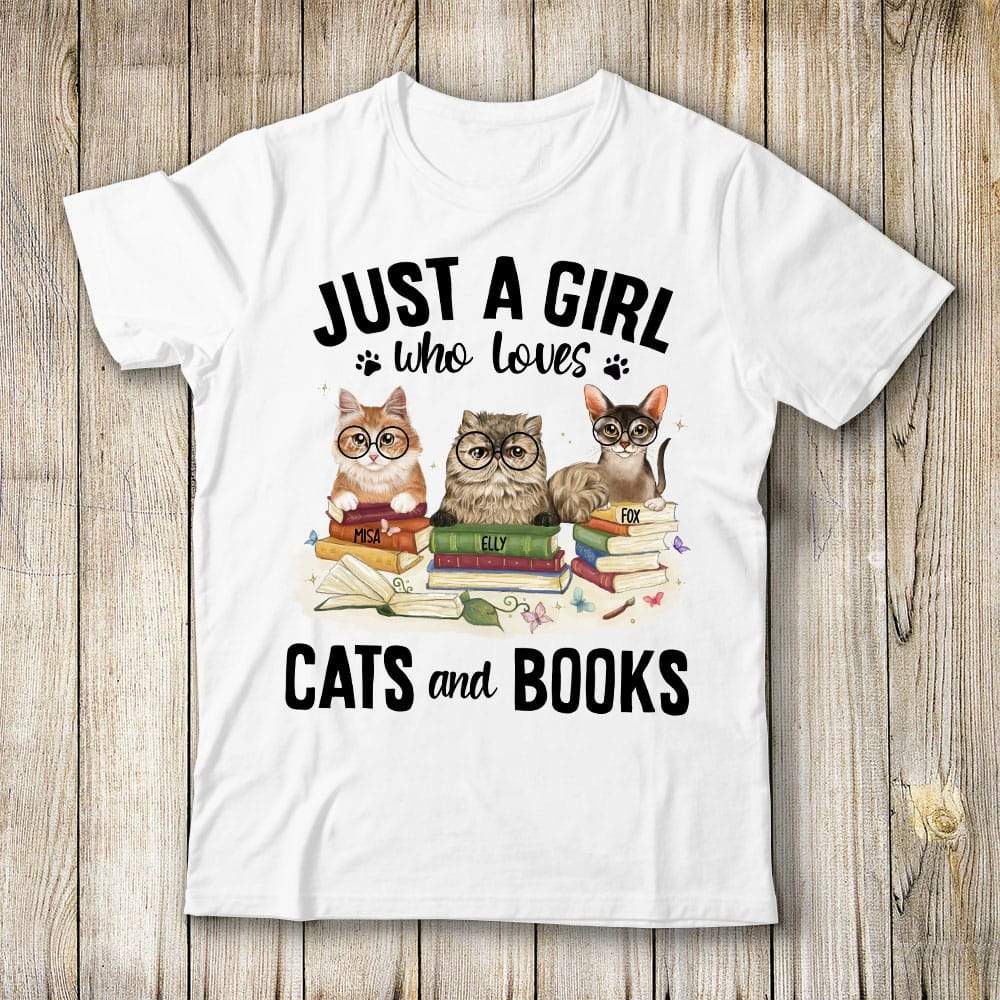 Personalized T-Shirt Gift For Cat Lovers – Cats & Books
