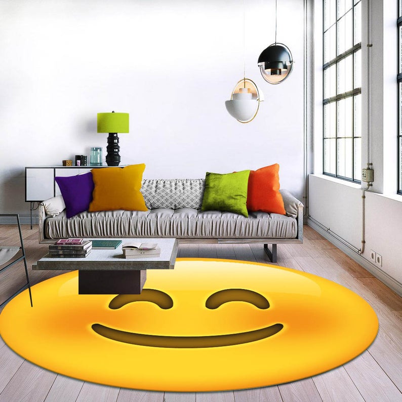 Emoji Rug, Round Rug, Emoji Patterned Rug,Personalized Gift,Room Decoration, Emoji,Emoji Patterned Round Rug,Themed Rug ,Non-Slip Round
