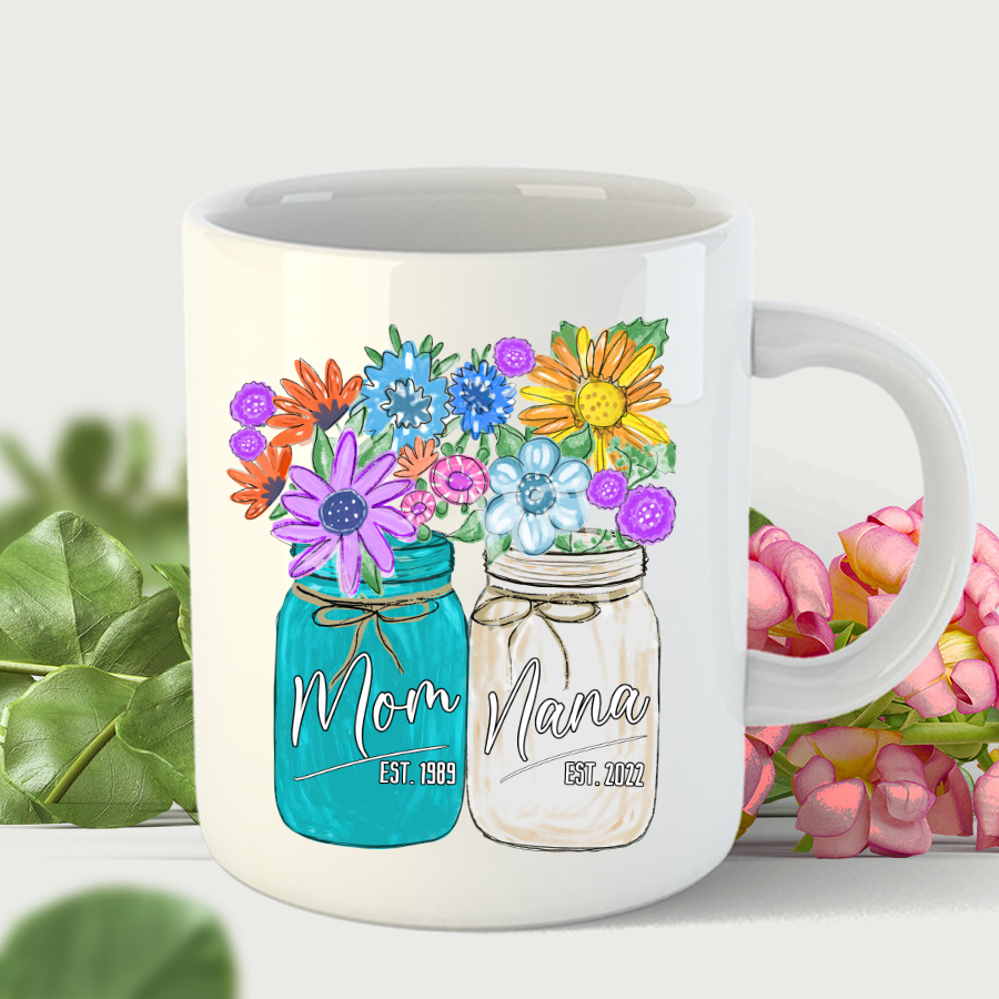 Flower Mom Est Grandma Est Custom Spring Mug