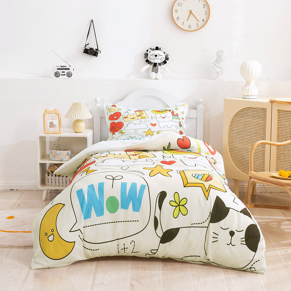 3D Cartoon Animal Cat Kids Quilt Cover Set Bedding Set Duvet Cover Pillowcases 372