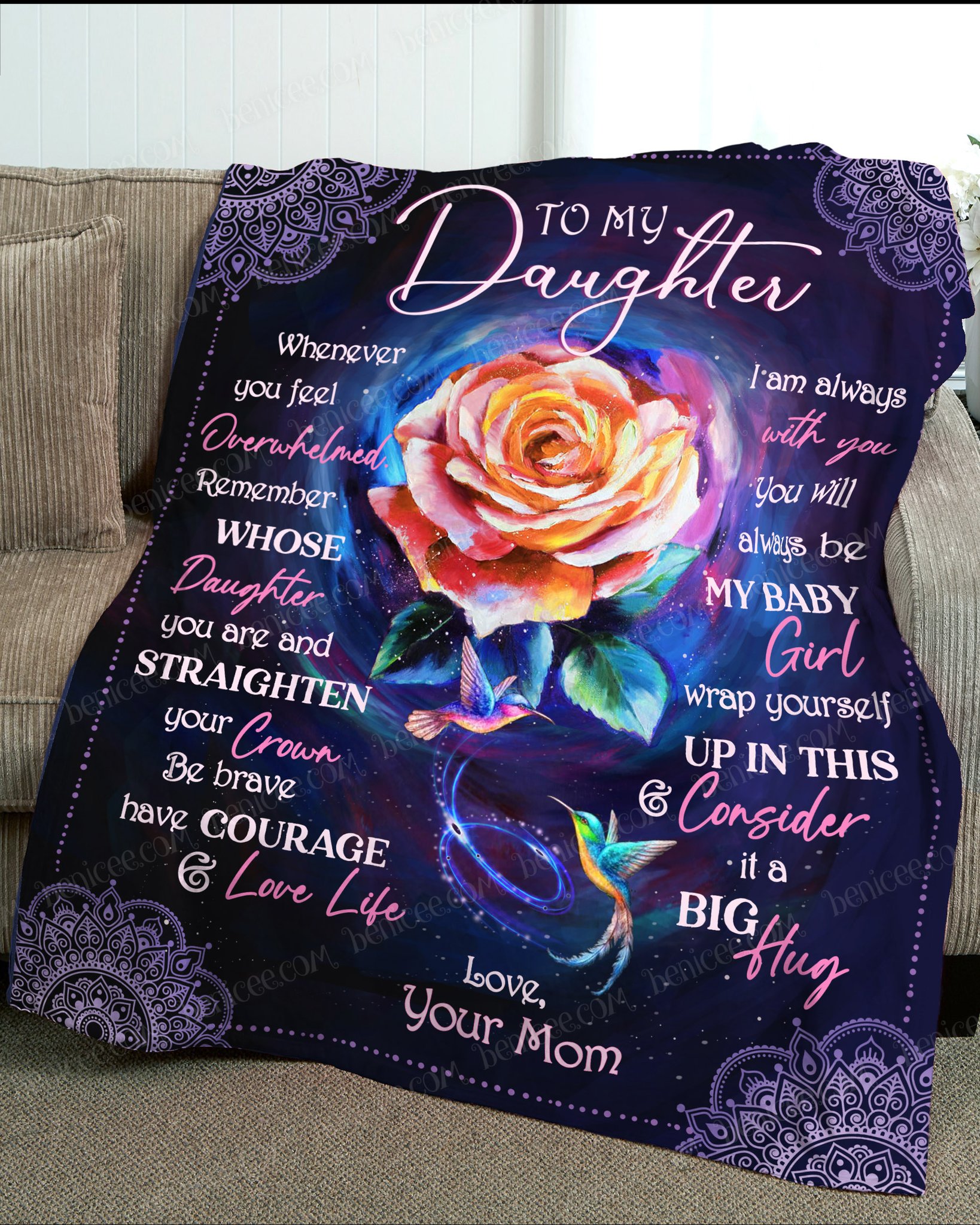 To My Daughter I Am Always With You Fleece Blanket – Quilt Blanket, Birthday Gift, Anniversary Gift, Love From Mom, Home Decor Bedding Couch Sofa Soft And Comfy Cozy