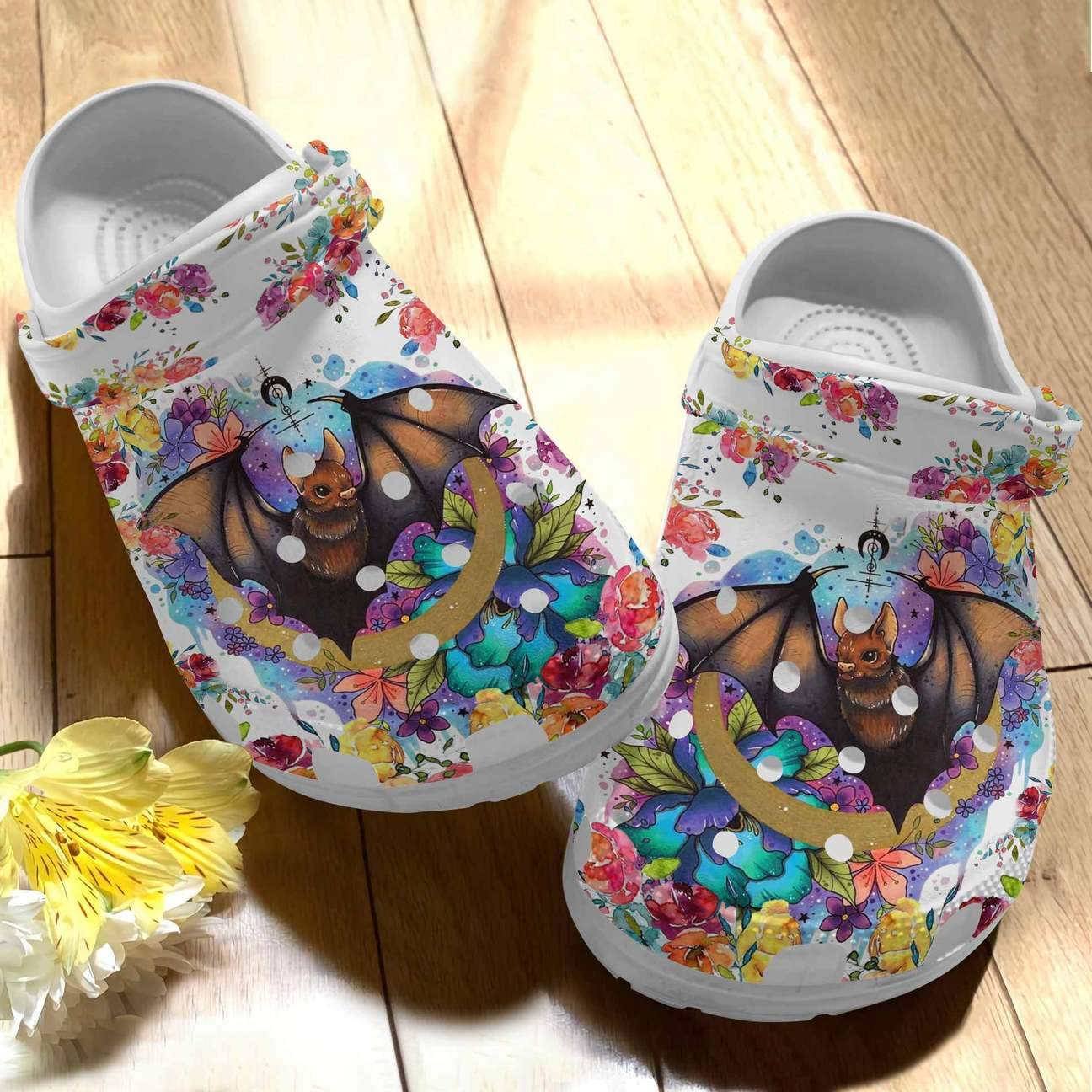 Bat Personalized Clog, Custom Name, Text Flowery Bat, Fashion Style For Women, Men, Kid, Print 3D