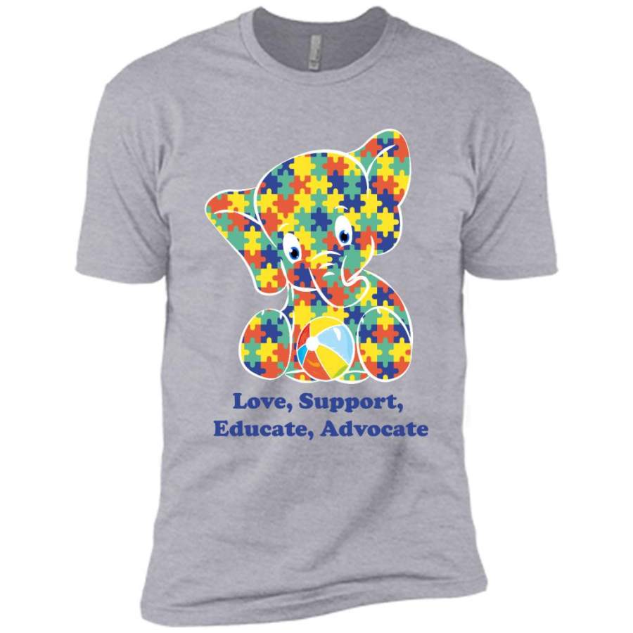 Autism Elephant Strong Love Support Educate Advocate – Canvas Unisex USA Shirt