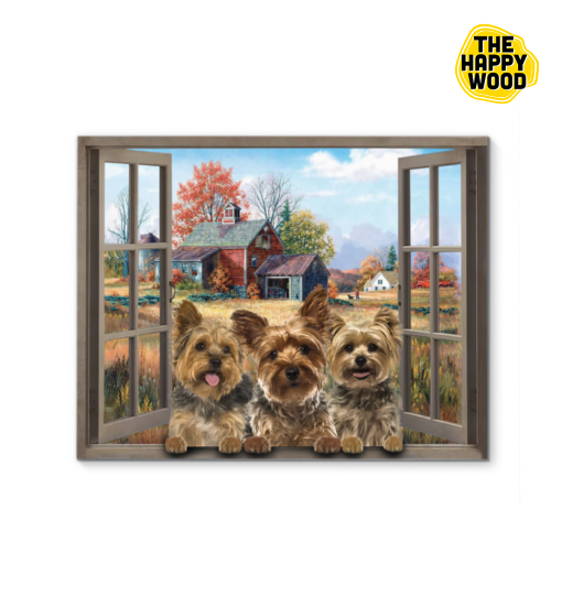 Yorkshire Terrier Farmhouse Window Custom Horizontal Canvas Poster For Home Decoration