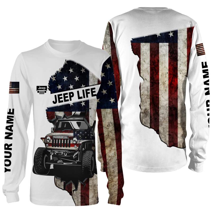 Jeep wrangler american flag jeep life 3d shirts – custom name t shirts, jeep hoodie, jeep jacket, sweatshirt for men, women, kid – NQS1175