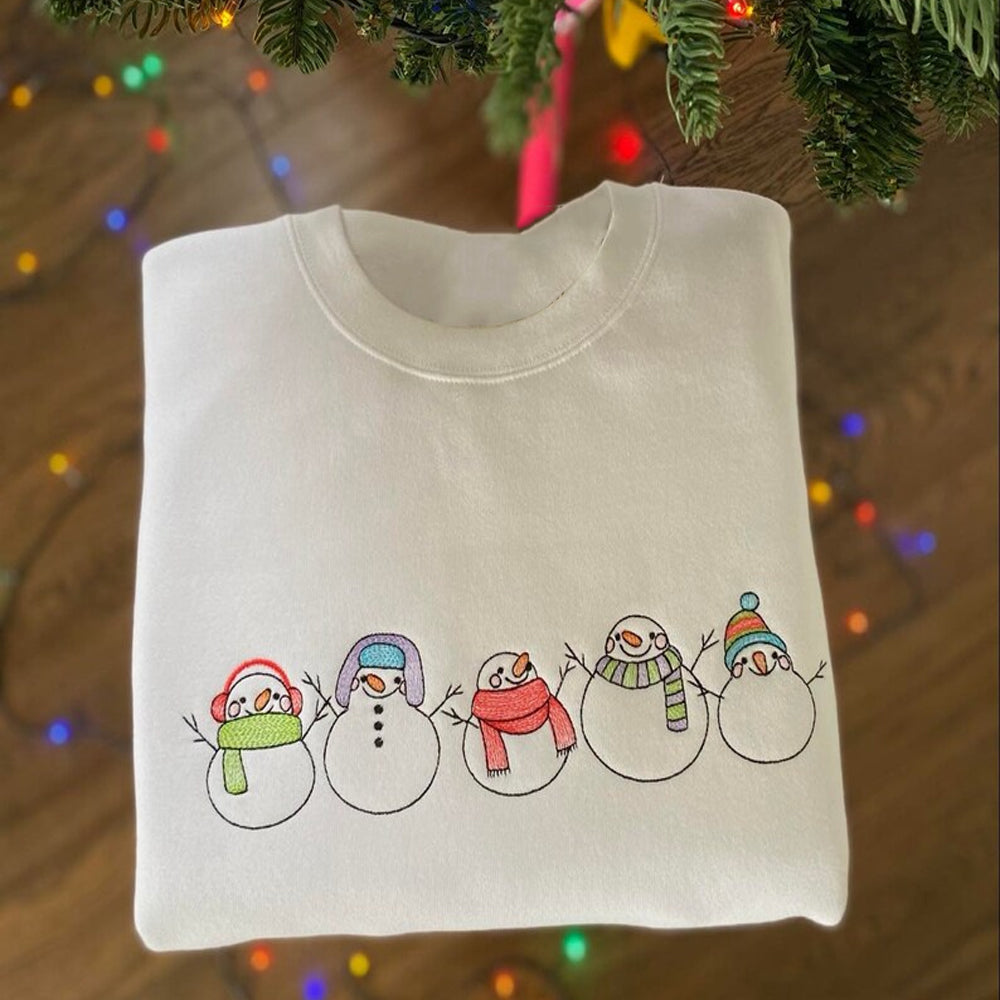 White Snowmen Jumper Christmas Embroidered Sweatshirt