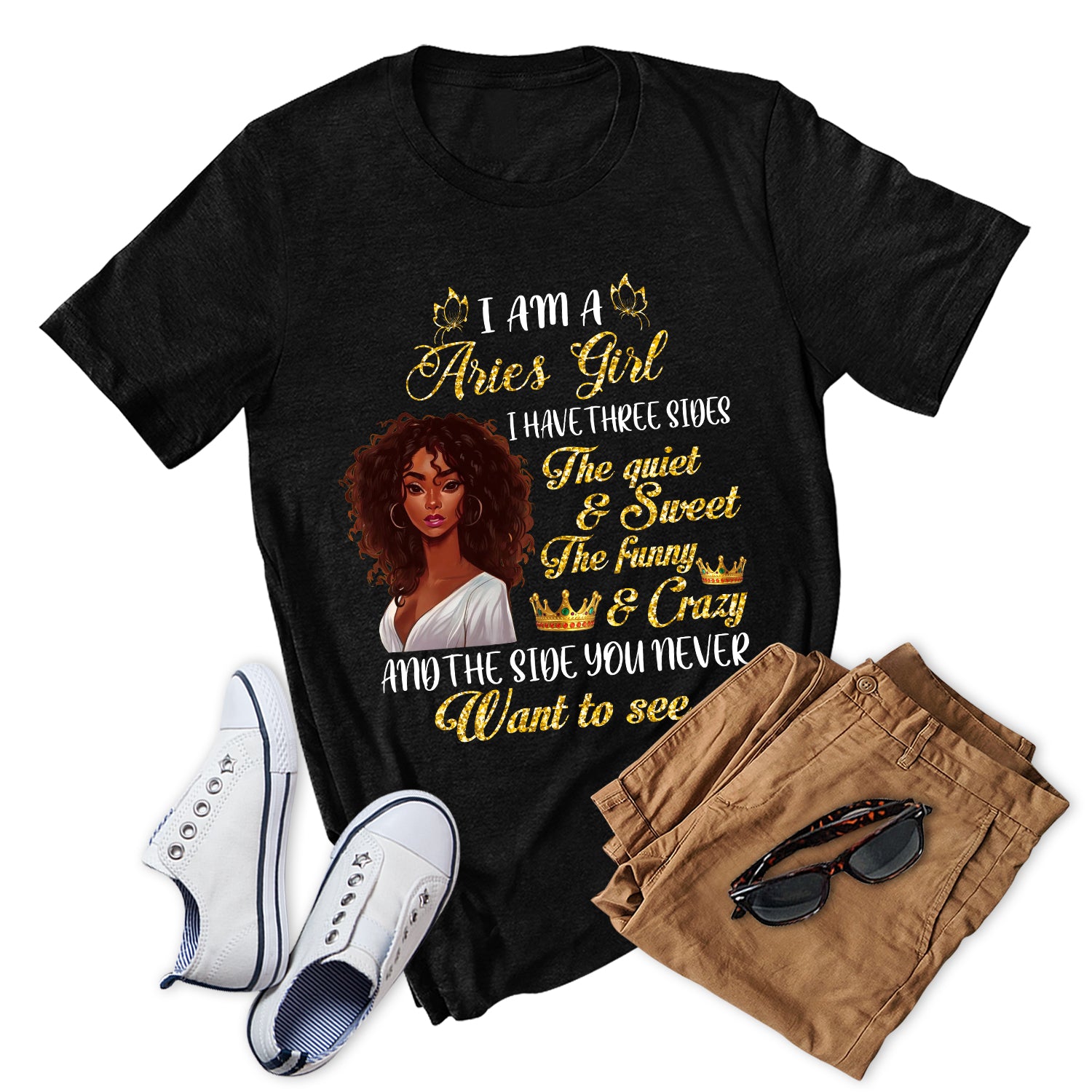 I Am A Aries Girl I Have Three Sides Black Queen Zodiac Shirt