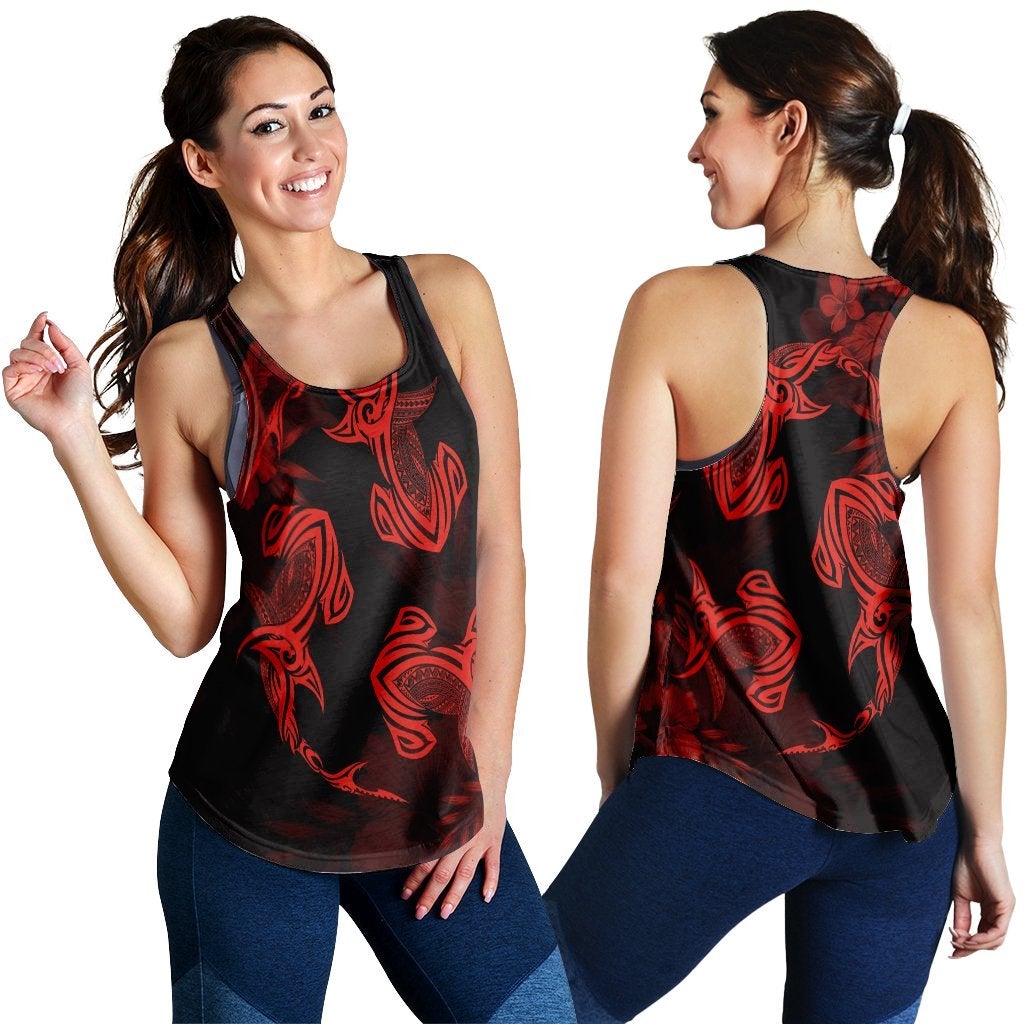 Hawaii Hammerhead Shark Hibiscus Red Polynesian Racerback Tank Ah Ha92559