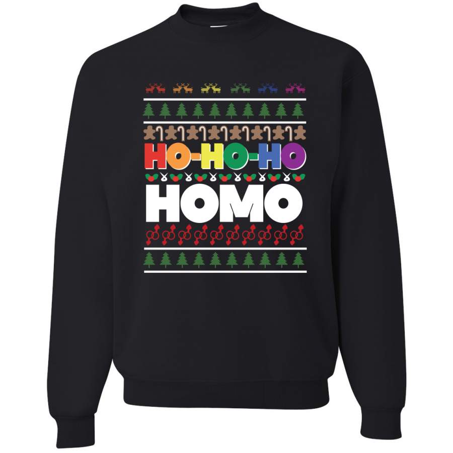 Ho Ho Ho Homo Funny LGBT Pride Gay Lesbian Xmas Christmas Unisex Crewneck Graphic Sweatshirt