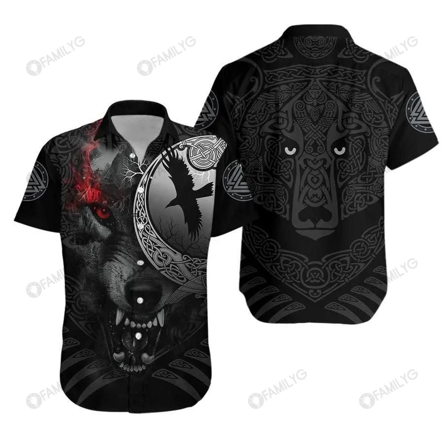 Viking Shirts – Nordic Vikings Warrior Angry Moon Wolf – Viking Hawaiian Shirt Summer Hawaiian For Men, Women, Couple